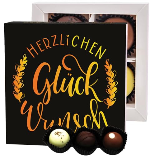 Hallingers Genuss Manufaktur Pralinen Glückwunsch-Geschenk - ohne Alkohol, handmade aus Confiserie-Edelkakao in wertiger Geschenkbox Herzlichen Glüc..., Geschenkidee für Frauen Männer