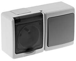 1-Fach Aufputzsteckdose mit Einzelschalter Rauchglas IP44 16A/250V Schuko Aufputz Feuchtraum Steckdose Grau