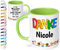 Kita Abschiedsgeschenk für Erzieherin: Kaffee-Tasse personalisiert mit Namen „Danke WUNSCHNAME – Kleine Menschen brauchen große Herzen wie Deins!“ - Dankeschön Kindergarten Krippe (Hellgrün)