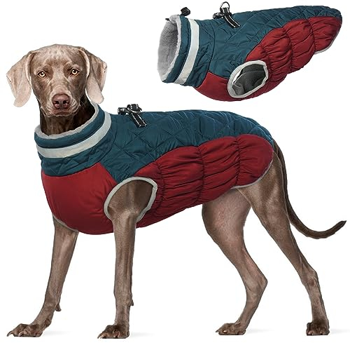 Kuoser Wintermantel für große Hunde – Winddichte & wasserdichte Hundejacke mit Weichem Fleecefutter, Reflektoren, Pelzkragen, Reißverschluss & D-Ring – Warme Hundebekleidung für Outdoor, 2XL