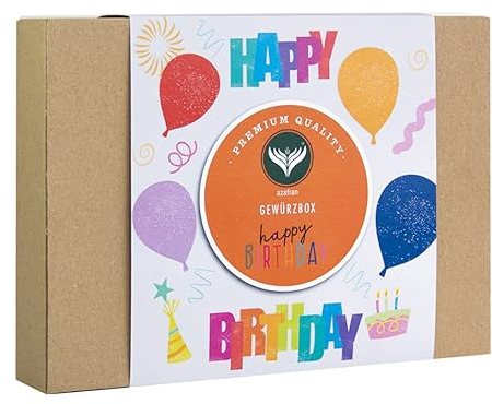 Azafran Gewürze Set Happy Birthday, Gewürzbox zum Geburtstag, Geschenkbox mit 4 ausgewählten Gewürzmischungen