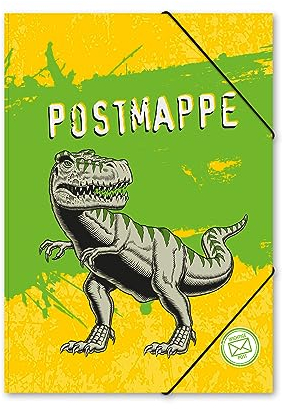 itenga Postmappe Gummizugmappe mit Motiv DIN A4 mit Gummizugverschluss - Sammelmappe Eckspanner (T-Rex)