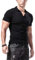 Hombres Camisetas de Golf De Punto elástico con Cuello en V Manga Corta Slim Fit Negro L
