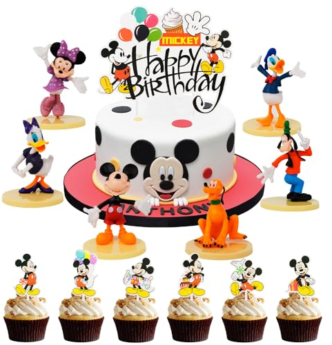 Philoctes Mouse Tortendeko Geburtstag, 25 PCS Maus Cupcake Topper, 6 PCS Mini Figuren Set Mouse Cake Decoration, Cartoon Party Dekoration Geschenk für Kinder Geburtstag Mädchen Junge