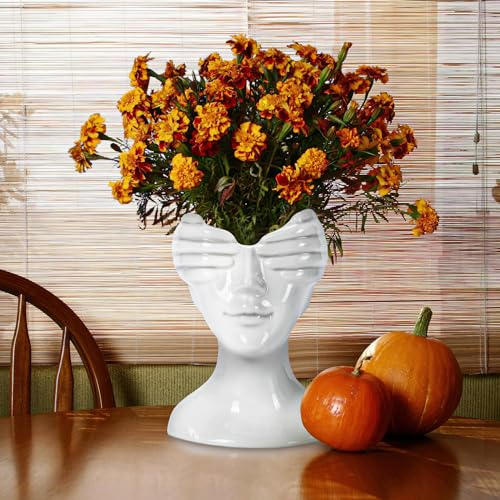 VAYALT Gesicht Vase, Blume Vase Schreibtisch Dekor, Keramikfigur-Vase, Keramik Körper Vase Weibliche Form Ideale Regal Dekor, Vase Kopf für Wohnzimmer Hochzeit Porzelan Küche Büro Vase