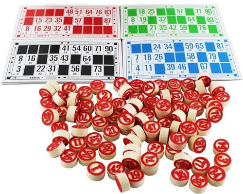ARBUTUS Juegos de Bingo Lotería 48 Cartones de 4 Colores Distintos, 90 fichas de 2 Caras.