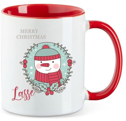 Taza de Navidad personalizada para niños con nombre | Taza para beber Taza de café Cerámica Niñas Niños | Taza de té Muñeco de Nieve (Azul Real)