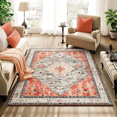 Istana Rugs 7,6 x 12,7 cm, waschbarer Teppich, kinder- und haustierfreundlich, Esszimmerteppich für unter dem Tisch, fusselfrei, faltbar, rutschfest, umweltfreundliche Materialien für rote blaugrüne