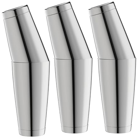 WOTOR Boston Lot de 3 shakers à cocktail lestés en acier inoxydable de 530 ml et 830 ml, shaker à martini en métal pour barman, outils de bar professionnels pour barman(argenté)