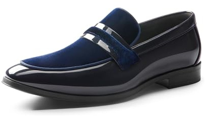 Bruno Marc Mocassini da uomo in vernice da smoking classici in velluto senza lacci, Blu, 43 EU