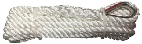 Corde Amarre Diamètre 12mm Bout Longueur 6 mètres Blanc Cosse Coeur INOX Epissure Haute Résistance Bateau