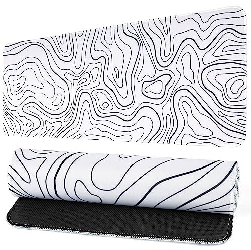 Tappetino Mouse Gaming Grande Lungo Estendere Topografico Mousepad Grande Tastiera Completa Pad Desk Mat per Computer Portatile Ufficio Antiscivolo Gomma Cucito Bordi (Bianca)