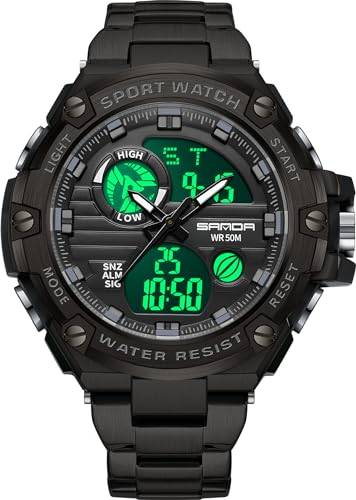findtime Herren Sportuhr Armbanduhr Militär Digitahl Analog Uhr Männer mit Alarm Stoopuhr Timer Elektronische Uhren Stoßfest LED Wasserdicht Outdoor Herrenuhr Metall Watch Digital Business