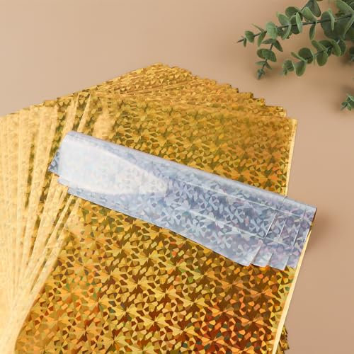 Briartw Heißfolienpapier mit goldenen Edelsteinen, 20 x 29 cm, 50 Blatt, Toner, reaktive Folie, Heißprägefolie, Papier von Laserdrucker und Laminator für Scrapbooking, Basteln, Kartenherstellung,