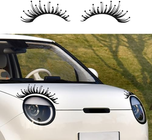Iprokiu 1 Paar Auto Scheinwerfer Wimpern Aufkleber Wasserdicht Vinyl Aufkleber Gefälschte Wimpern Aufkleber für Auto SUV LKW Niedliche Auto Scheinwerfer Dekoration Laptop LKW Wandaufkleber (Schwarz)