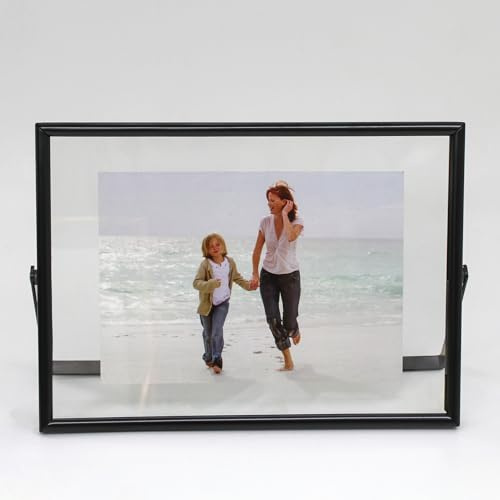 LEEMASING Schwebender Bilderrahmen, Metall, Glas, Tischplatte, Schreibtisch-Display für Valentinstag, Hochzeit, Zuhause oder Büro, passend für 15,2 x 10,2 cm große Fotos (schwarz, 15,2 x 10,2 cm)