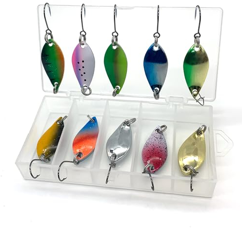 DHER Pesca con cucharilla Señuelos para lucio Sets de cebos para pesca de truchas Paquete de 10 con 3 pesos (2.5g/3.5g/5.0g) Señuelos de Trucha Lentejuelas Juego de Cuchara para TruchaCuchara Metálica