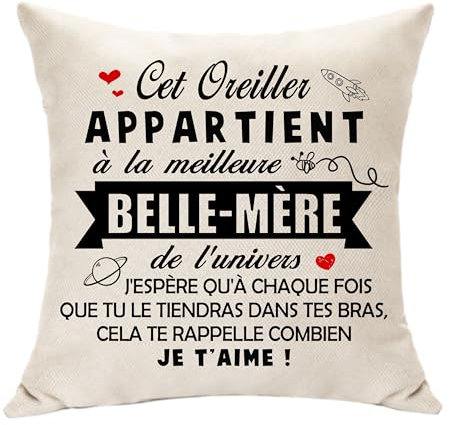 Hasodeo Housse de Coussin Décoration - Le Meilleure Mère de l'Univers Cadeau pour Belle-mère Anniversaire Fête des Mères Nouvelle Année Retraite