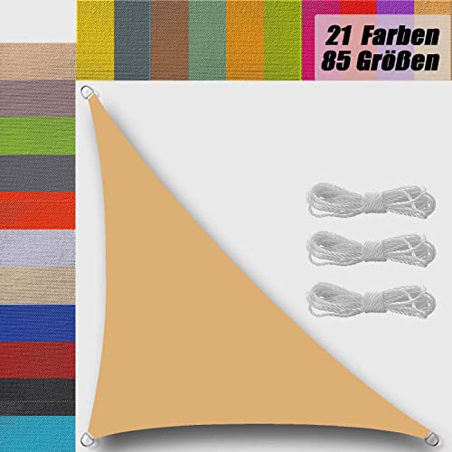 Voile d'ombrage Triangle pour Patio Anti 95% UV avec Corde Libre Voile d'ombrage ajourée pour Patio Jardin terrasse extérieur Piscine 2x3x3.6m Jaune Sable