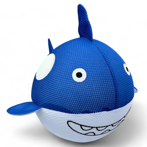 MIJOMA Fröhlicher Wasserball Fisch, Stoffbezug, Springball Ø23cm, Robuster Polyester, Langlebiges Wasserspielzeug für Spiele an Land & Wasser, Familienfreundlich (Blau-Weiß)