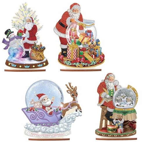 JISHSHAY 4 Pack Santa Claus Diamond Painting Tabletop Decoration Diamond Art Desktop Ornaments Special Shape Diamond Art Kits for Adults Diamond Painitng Kits Diamond Painting Accessories Home Decor