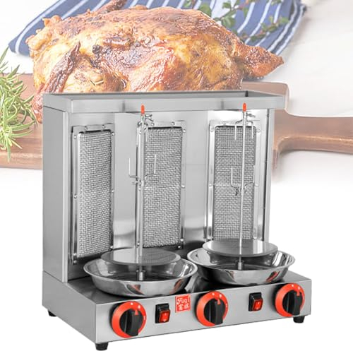Beachtiful Grill Machine Forno Verticale per Barbecue a Gas con 2 o 3 Fuochi Girevole a 360° Kebab Grill Broiler Gyro Girarrosto Forno per Uso Commerciale e Domestico,Three