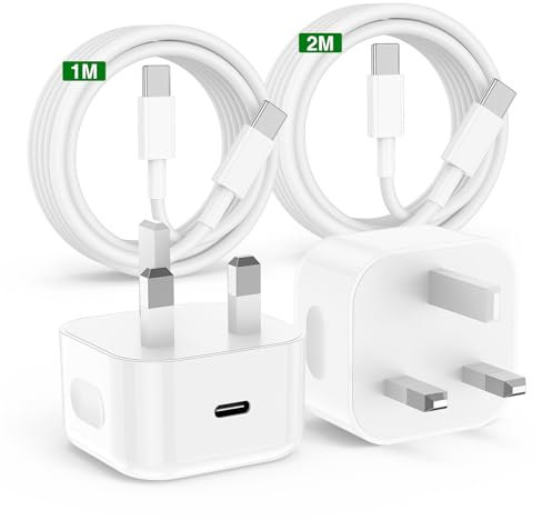 2Pack iPhone 17 Pro Max 16 Pro Fast Charger,[Apple MFi Certified] 20W PD USB C Plug UK with 2M+1M USB C to C Charging Cable for iPhone 17 Pro/16 Pro Max/15/16/15 Pro/16 Plus/16e,iPad Pro/Air/Mini