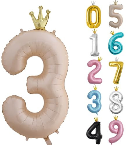 Zahl 3 Luftballon Karamell, 101cm Riesen Zahlenballon Nummer 0 1 2 3 4 5 6 7 8 9 10 16 18 21 30 40 50 60 70 80 90 100, 40 Groß Folienballons für Hochzeit Jubiläum, Geburtstagsballons Karamellfarbe