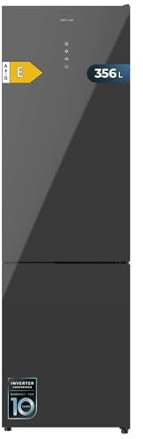 Cecotec Frigorífico Combi Bolero CoolMarket Combi 356 Grey Glass E. Compresor Inverter Plus Frigorífico Combi Cristal Gris 200X59.5Cm, 356L, No Frost, Clase E, Multiairflow, Fast Cooling