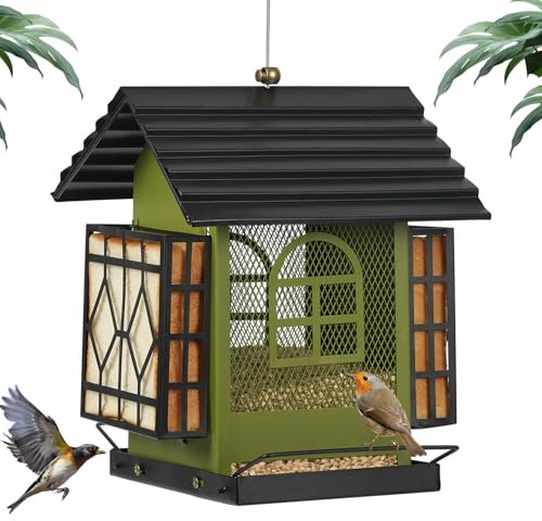 Wetterfestes Vogelfutterhaus aus Metall Hängende Futterpender für Wildvögel, Vogelhäuser Eichhörnchensicher für den Außenbereich Garten, Balkon & Terrasse