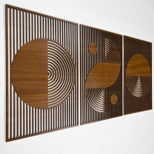 Boho Holz Wandkunst Bauhaus Stil Abstrakte Holz Wandkunst Große Mitte Jahrhundert Moderne Dekor 3 Geometrische Holz Wandpaneel-Set Home Gift