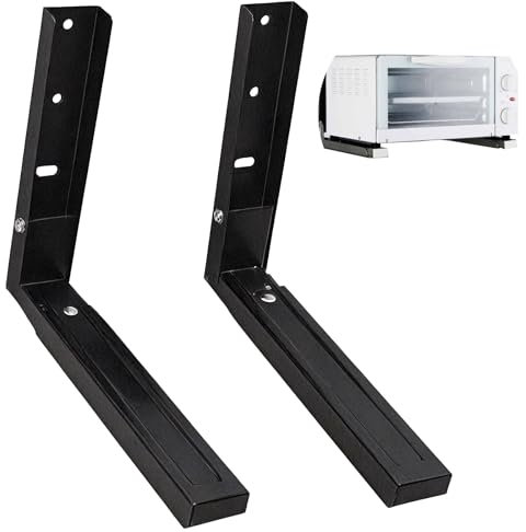 Tel Charme * 2 soportes de pared para microondas de acero inoxidable, universal, con brazos extensibles, plegables y retráctiles, para microondas y horno (negro)