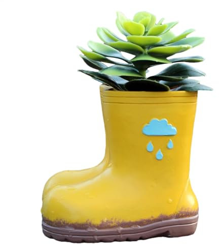 Ruwshuuk Rain Boot Planter, Resin Flowerpot Yellow Rainboot Shaped, Aesthetic Plant Arrangement Container, For Birthdays, Weddings