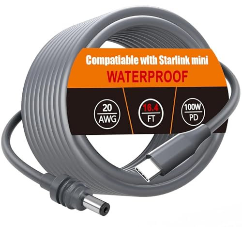 CARERSTEN für Starlink Mini Kabel, 16 Fuß USB C Kabel, Eingang zu DC Ausgang Stromkabel für Starlink Mini, Wasserdicht, für Starlink Mini Zubehör mit DC5525 DC7909 Adapter für Energiespeicherstationen