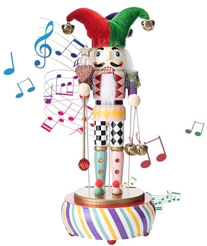 Sockywin Nussknacker-Musikbox Weihnachtsdeko 2025 Upgrade - Holz Nussknacker mit Clown-Design (32cm), Spieluhr Geschenk für Kinder, Tischdeko & Festtagsdekoration für Zuhause