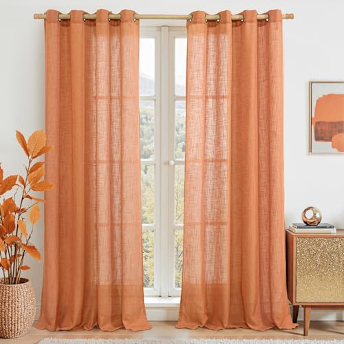 LAMIT Durchsichtige Leinen-Vorhänge, 213,4 cm, lichtfilternde, halbtransparente Paneele, bronzefarbene Ösen, Bauernhaus, Rostvorhänge für Wohnzimmer/Schlafzimmer, 2 Stoffbahnen, 132 x 213 cm