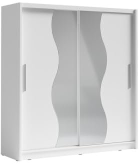 Vente-unique - Armoire 2 Portes coulissantes - avec Miroir - L200 cm - Blanc - ARGONIO
