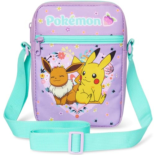 Pokemon Umhängetasche für Jungen und Teenagers, Kleine Handtasche Tasche mit Reißverschlusstaschen, Langer Verstellbarer Riemen, Geschenke für Kinder