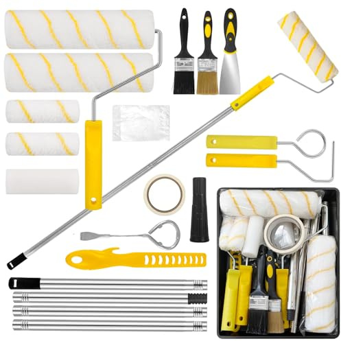 BOYIFEIJIE 18-teiliges Malerset mit Teleskopstange - Professionelles Farbroller Set inkl. 23cm & 10cm Rollen, Farbwanne, Pinsel & Zubehör - Für Wände, Decken & Renovierung