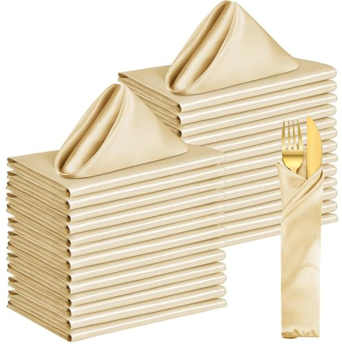 Champagne Satin Napkins, 50-Pack 43x43cm Square Table Serviettes