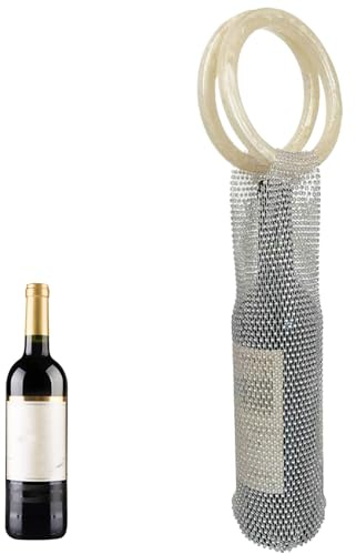 Jukeoiu Weintasche, Einzelne Rotwein Tasche, Tragbar Netzgewebe Strass Weinbeutel Mit Griff, Geschenk Tüten Für Hochzeit Weihnachts Partys