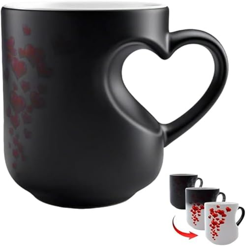 Wunuii Tasse Magique À Changement De Couleur En Forme De Cœur | Tasse À Café En Céramique À Couleur Changeante, Drôle Et Sensible À La Chaleur, Avec Poignée En Forme De Cœur, 400ml
