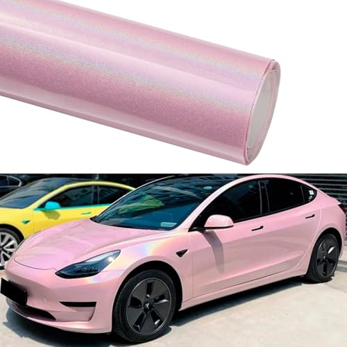 Alvorox Pellicola per avvolgimento auto, vinile glitterato olografico lucido rosa per auto interno esterno, adesivo per la cura della vernice per moto (30x152cm)