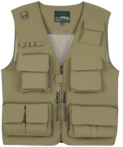 Alaoo Chaleco Pesca Multibolsillo Hombre,Chaleco Trabajo Aire Libre,M