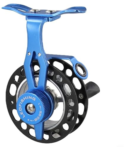 Mulinello da pesca in alluminio, mano sinistra, rapporto 1:1, blu scuro, ingranaggi in metallo di precisione con freno regolabile per lancio liscio, bobina compatta da 5,5 cm per lenza da 100 m