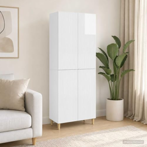 RJPLMFV Ensemble De Meubles 2 Pcs Blanc Brillant 66 X 34,5 X 90 Cm | Avec Tiroirs Et Compartiments, Lumieres Led, Prises Pratiques, Design Moderne Pour Interieur Et Exterieur