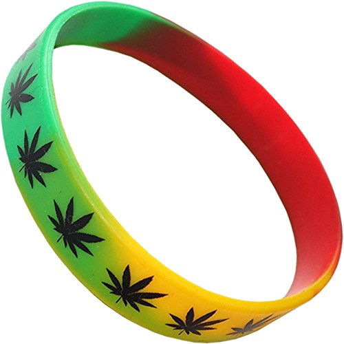 ELLU Rasta Cannabisblatt Gummi Silikon Armband Armband Armreif Damen Herren Damen