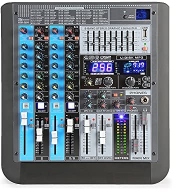 Power Dynamics PDM-S604 DJ Mischpult professioneller 6 Kanal Audio Mixer, Dj Mischer, Dj Mixer Mischpult Bluetooth Empfänger, DSP/MP3, USB Mischpult USB Music Mixer