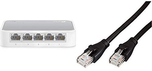 TP-Link TL-SF1005D 5-Port Fast Ethernet-/Netzwerk-/Lan Switch, weiß & Amazon Basics Ethernet-Netzwerkkabel, RJ45, Cat6, 3 m, 1.000Mbit/s