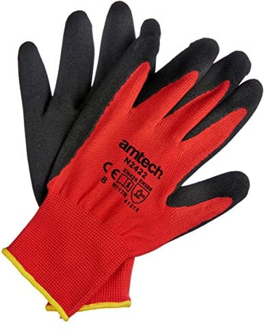 Amtech N2422 Nitrile Performance Work Gloves Medium (Size 8), Certified Quality for DIY, Gardening and Maintenance, Red/Black
